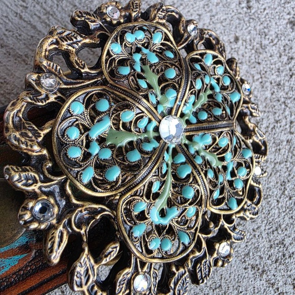 Vintage Arden B Genuine Leather Belt with Ornate Turquoise-Style Buckle - Picture 5 of 9